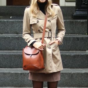 H&M Beige Khaki Double-Breasted Trench Women Sz 4